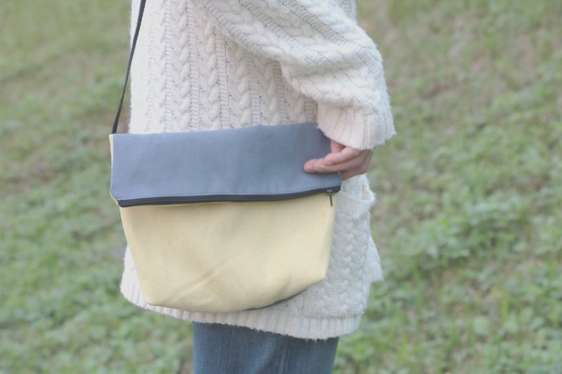 MaryWil双色蛋糕包-灰蓝柠檬 - 侧背包/斜挎包 - 其他材质 黄色