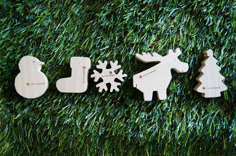 圣诞节限定款-雪地里的派对(5件一组) - 冰箱贴/磁贴 - 木头 