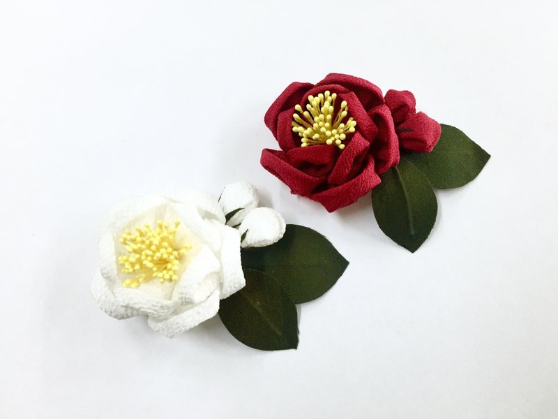 【若桑】莳椿II 山茶花。日本つまみ细工发饰 日式布花。和风花簪。和服浴衣发饰 - 发饰 - 丝．绢 红色