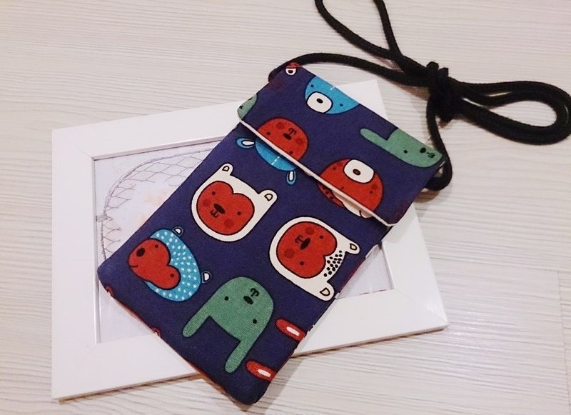 棉麻布料 手机保护套 手机袋 手机套 侧背包 可爱风/深蓝色 - 侧背包/斜挎包 - 其他材质 多色