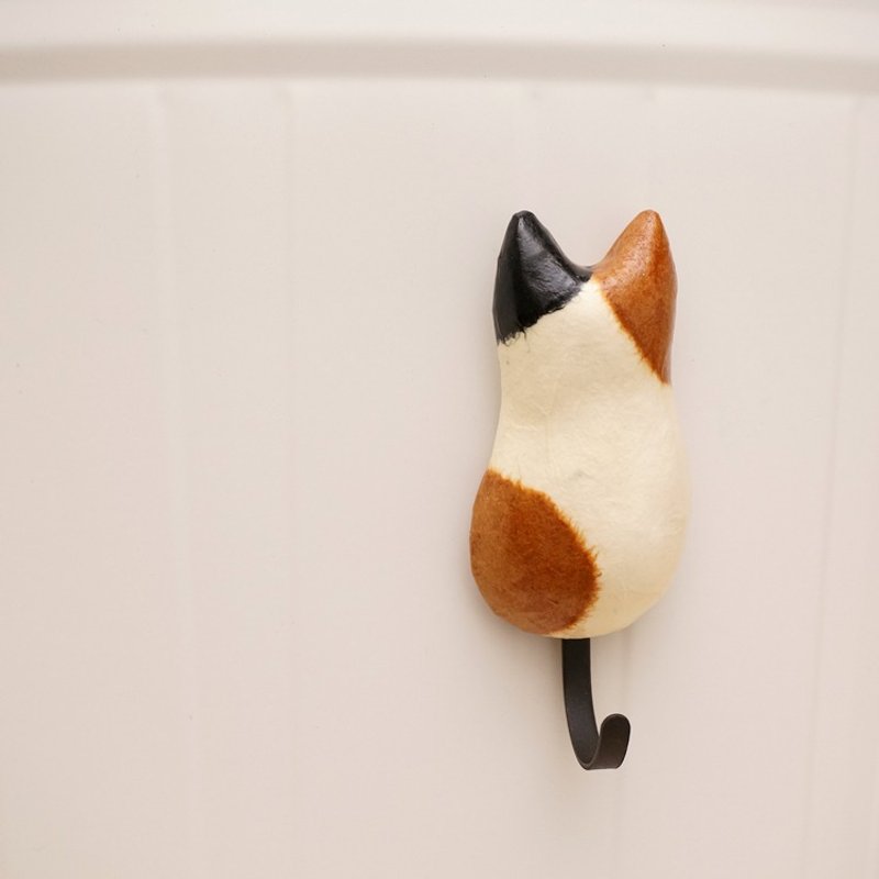 和纸猫咪磁铁挂勾-三花(背影) 日本设计 猫尾巴 强力磁铁 挂钥匙 挂项链 挂上识别证 礼物 情人节 - 收纳用品 - 纸 咖啡色