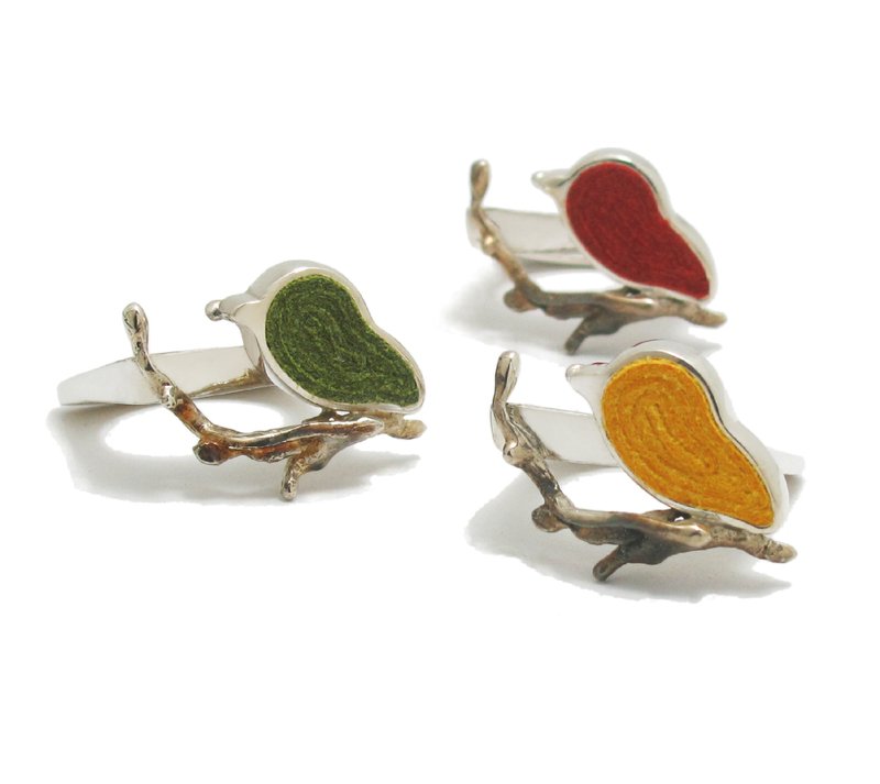 手工925银红色小鸟戒指,手工纯银戒指 - 戒指 - 其他金属 红色