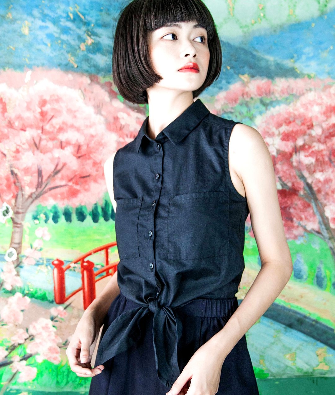 SU:MI said  Tie 绑结无袖衬衫_5SF303_黑 - 女装衬衫 - 其他材质 黑色