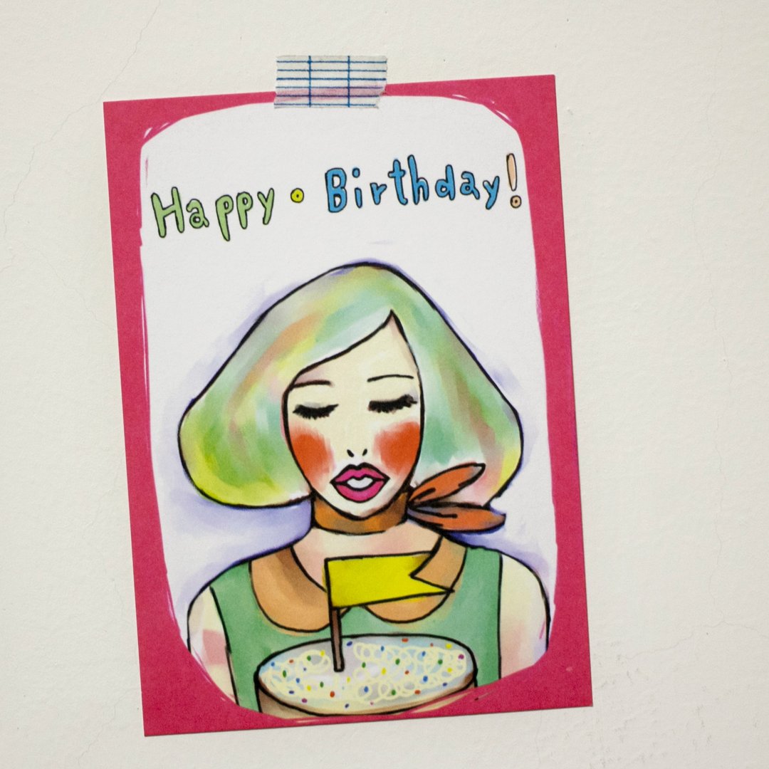 棉花糖女孩 生日明信片 - 卡片/明信片 - 纸 红色