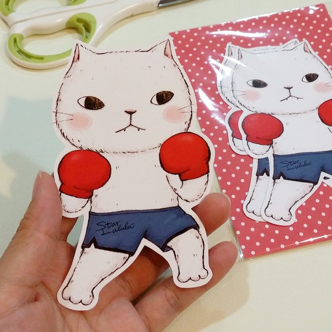 超黏防水贴纸(大) / 大白喵拳击手Fighting - 贴纸 - 纸 红色