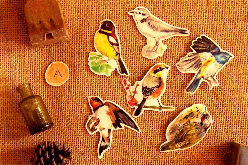 野鸟 手绘防水贴纸组 / A - 贴纸 - 防水材质 