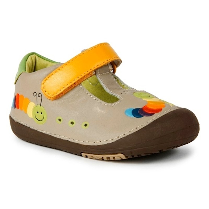 Momo Baby手工真皮机能鞋- Rainbow Caterpillar Taupe毛毛虫褐 - 童装鞋 - 真皮 金色