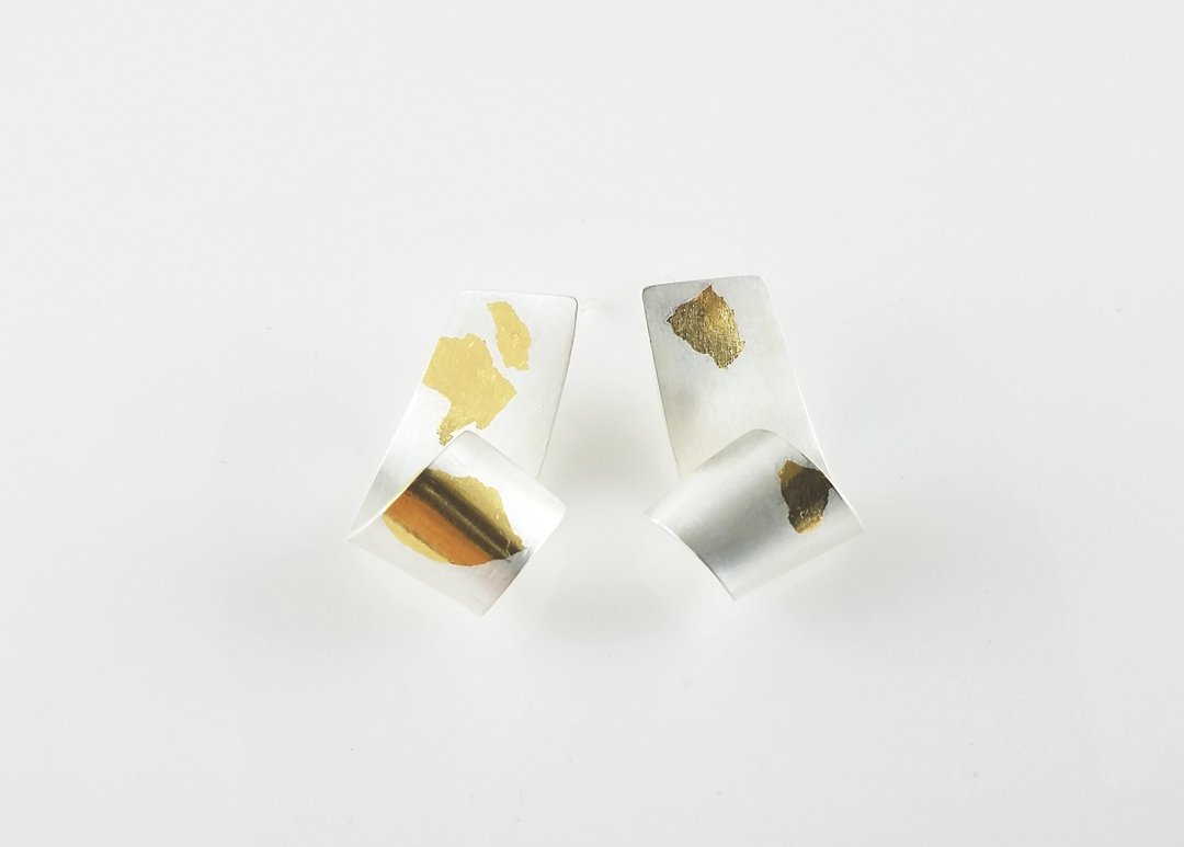 纯银耳环,书画系列 Calligraphy Collection CGE003 设计师手工限量 - 耳环/耳夹 - 纯银 金色