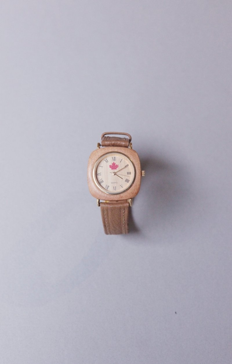 A ROOM MODEL - VINTAGE，PB-0134 原木色四角形木头手表 - 女表 - 其他材质 