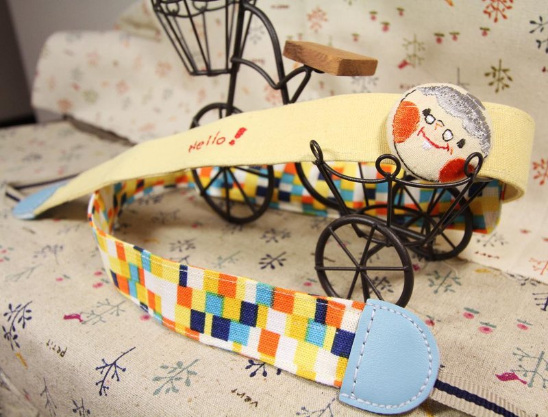 ●Hello!おばさん●彩色菱格双色相机带 刺绣 相机背带(+减压背带款) 可订制 - 证件套/卡套 - 绣线 黄色