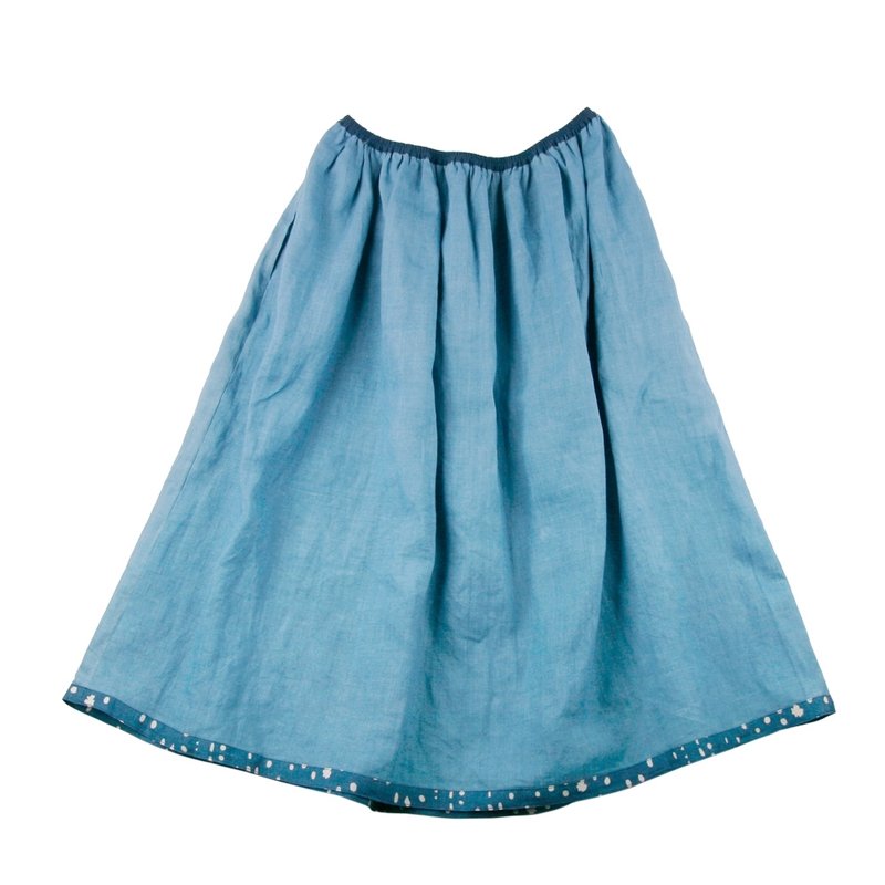 蘑菇mogu / 天然染亚麻长圆裙 / 小寒 / 古着 - 裙子 - 植物．花 蓝色