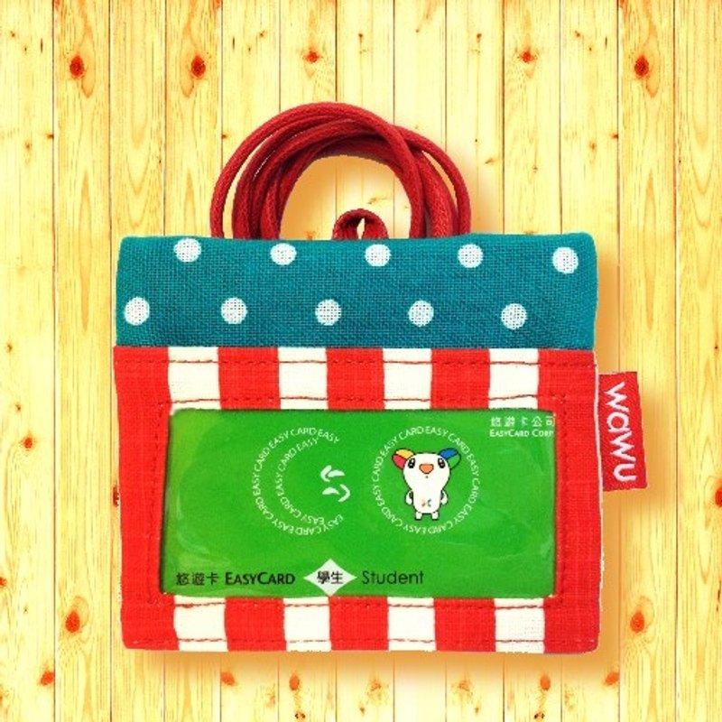 WaWu证件套零钱套 (湖水绿点)/小钱包/拉链硬币袋/名片夹/悠游卡/识别证 - 证件套/卡套 - 棉．麻 绿色