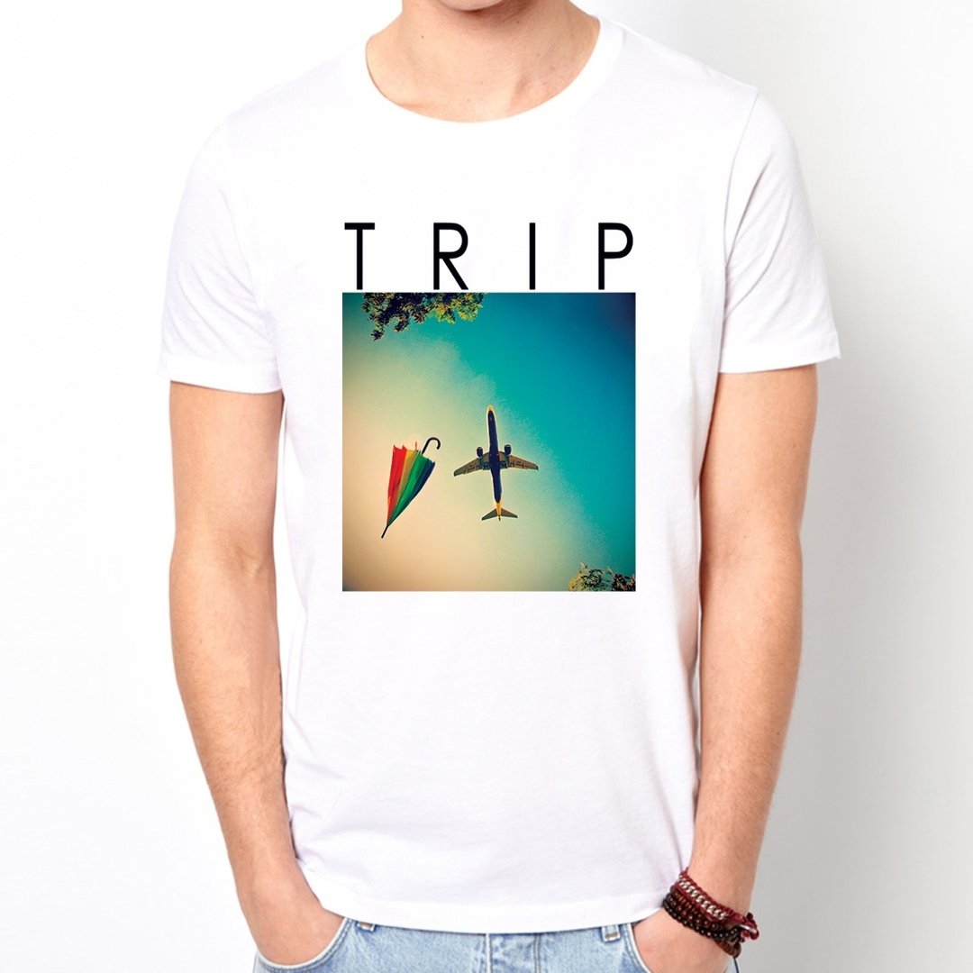 TRIP短袖T恤-白色 旅行生活渡假海冲浪设计自创品牌相片LOMO - 男装上衣/T 恤 - 棉 白色