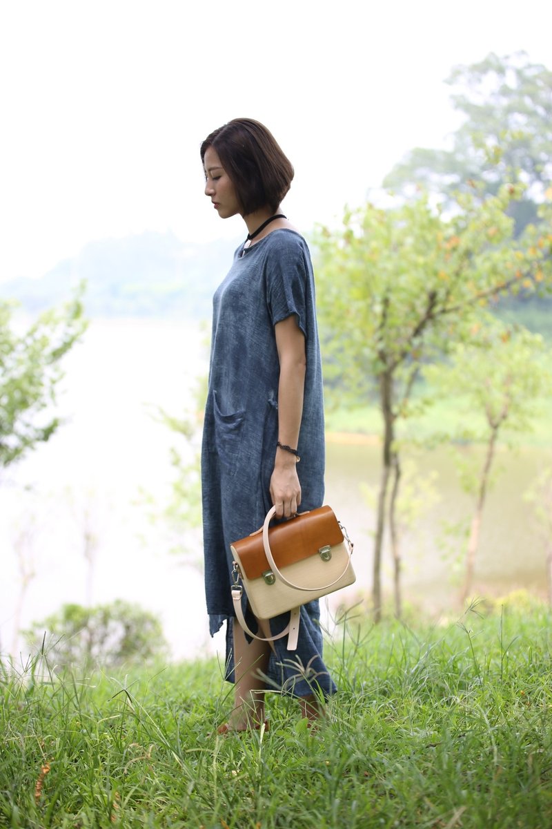 手造木制公事包 / 公文包 / 皮木袋(土黄色) - 公文包/医生包 - 木头 卡其色