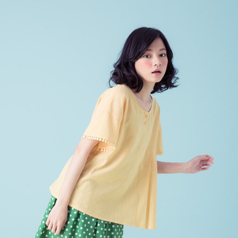 许许儿♪糖渍柠檬洋果子压摺造型上衣 - 女装上衣 - 其他材质 黄色
