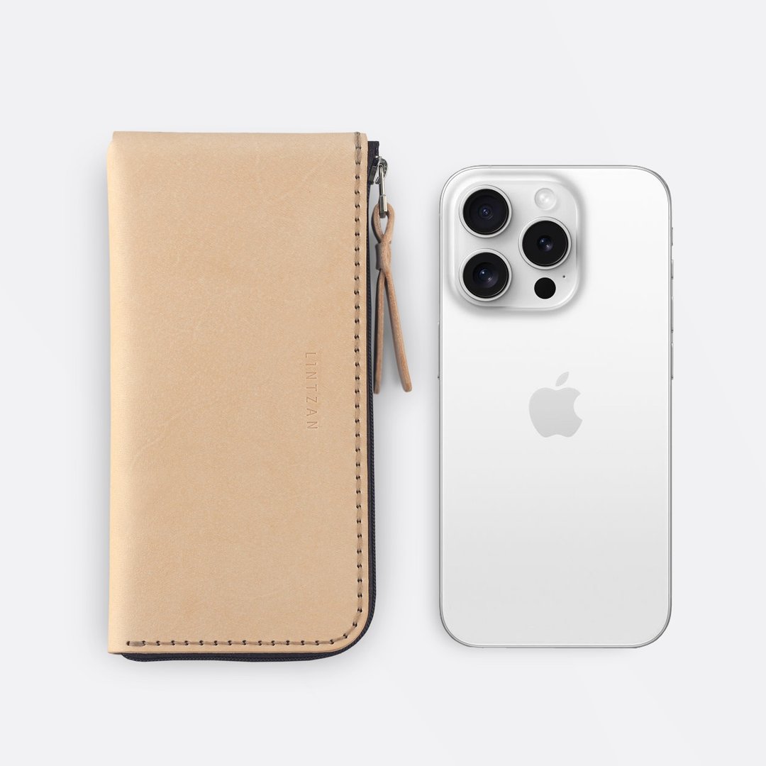 iPhone 拉链手机皮套 / 钱包 -- 原皮本色 - 手机壳/手机套 - 真皮 橘色