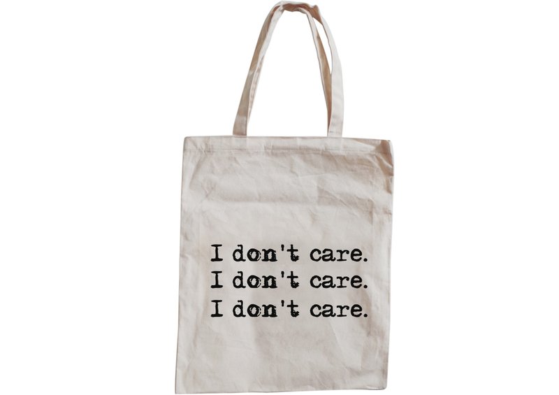 【隐性/显性】::手工::布袋::‘I don't care*3’/购物袋/书包/随身包/文青/类帆布/礼物/肩背/A3大小/生日/情人节/纪念日 - 侧背包/斜挎包 - 棉．麻 卡其色