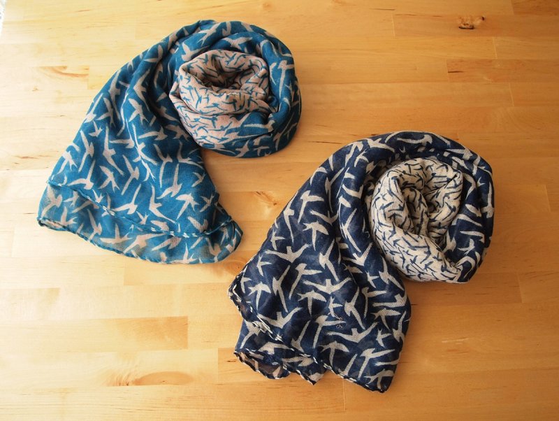 和式飞鸟丝巾~蓝绿色(CH150501	) for Ya-Chieh Chi - 丝巾 - 塑料 蓝色