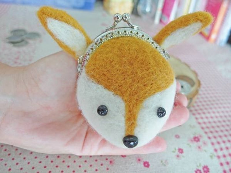 miniyue 羊毛毡 动物口金 陆地系列-狐狸(附挂绳) 台湾制造 全手工 - 零钱包 - 羊毛 卡其色