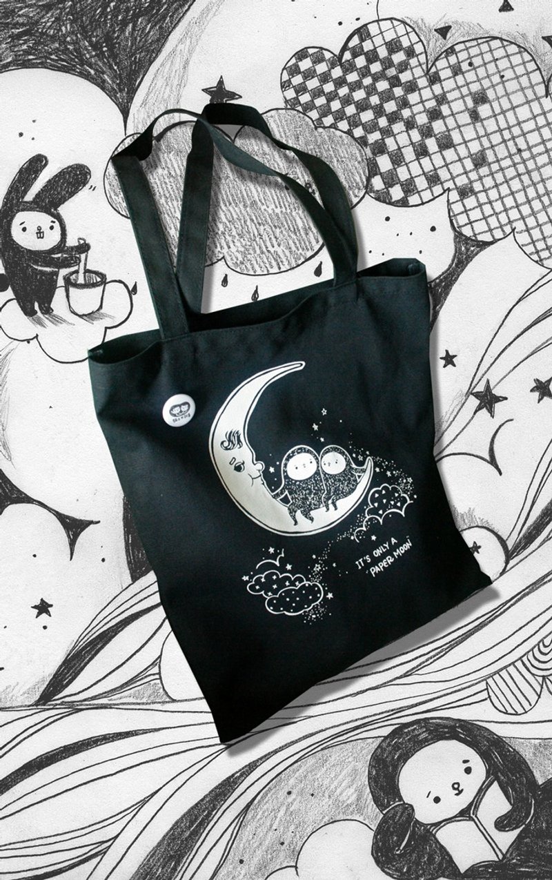 纸月亮 礼盒－厚质 黑色托特包 Tote bag /附拉链小内袋/不怕脏/超厚切（硬挺发售） - 侧背包/斜挎包 - 其他材质 黑色