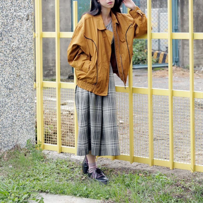 黄褐拉链风衣夹克 - 女装休闲/机能外套 - 其他材质 金色