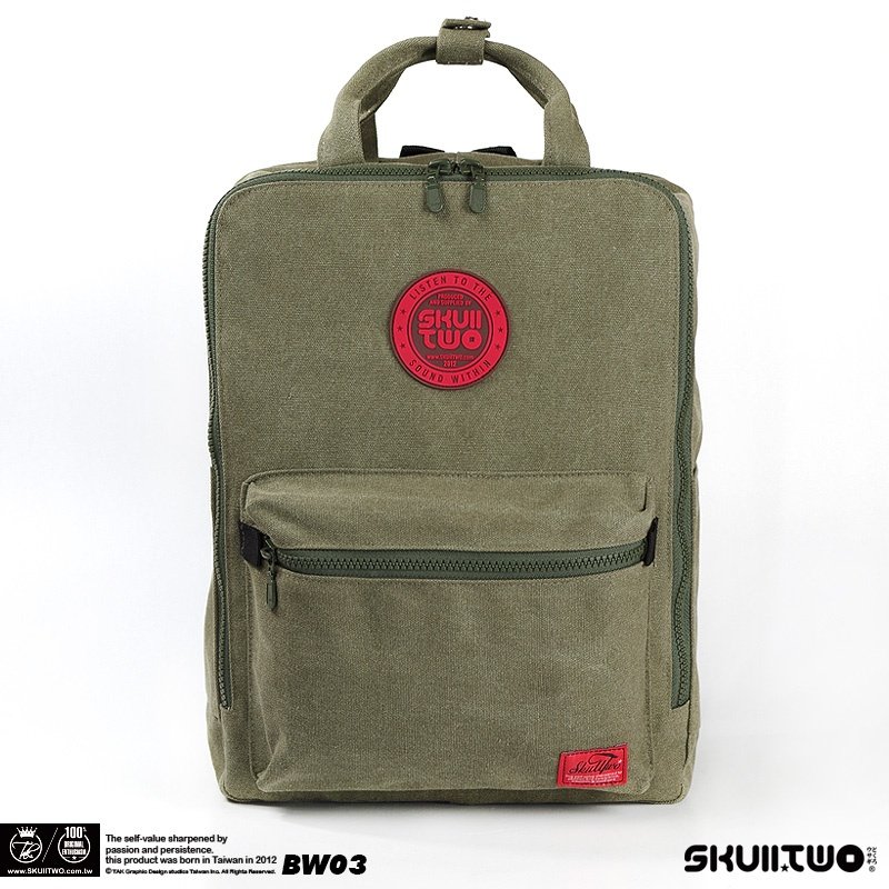 [SKUllTWO BAG] 洗水军绿 帆布 后背包 / 附防尘袋 / BW03 - 后背包/双肩包 - 其他材质 绿色