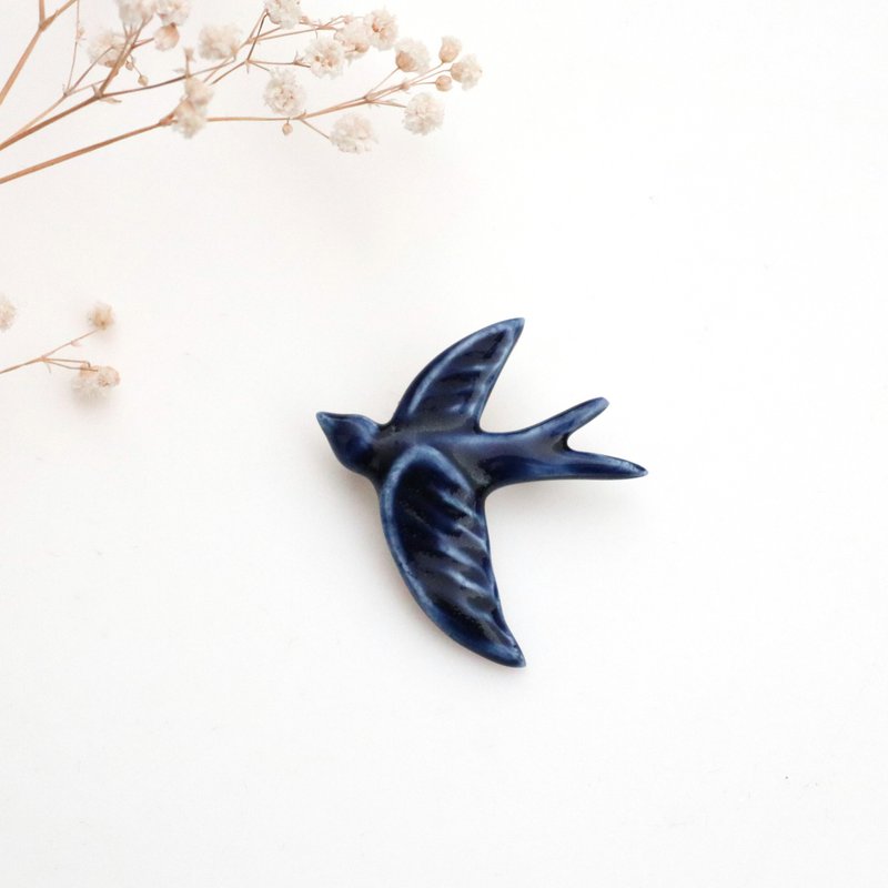 磁器 燕子 胸针 别针 - 胸针 - 瓷 蓝色