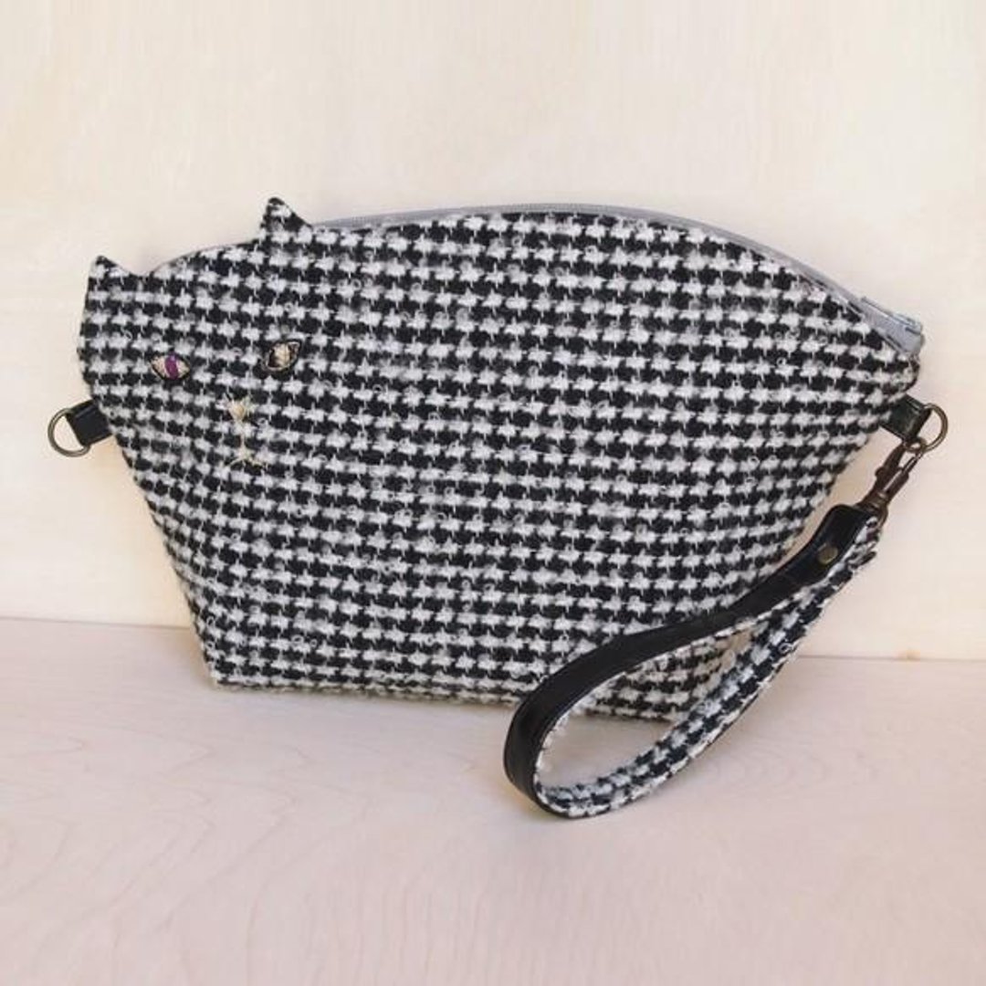 Cat handbag pochette 2way004 [Made to order] - 其他 - 绣线 灰色