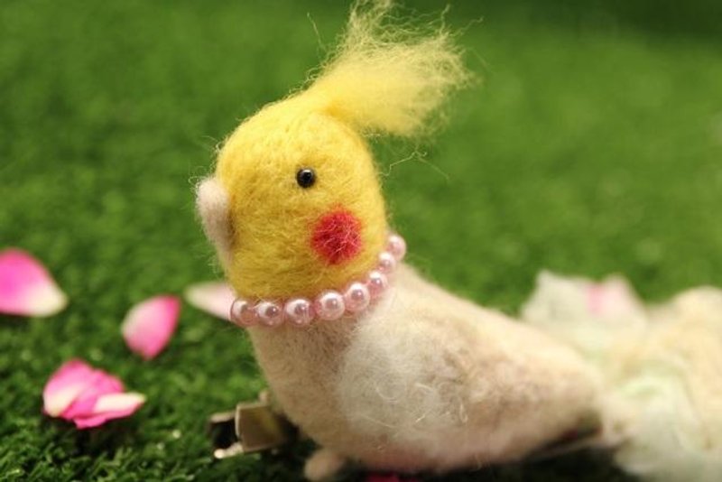 Futori's ♪ cockatiel wool felt Pink also - 胸针 - 羊毛 