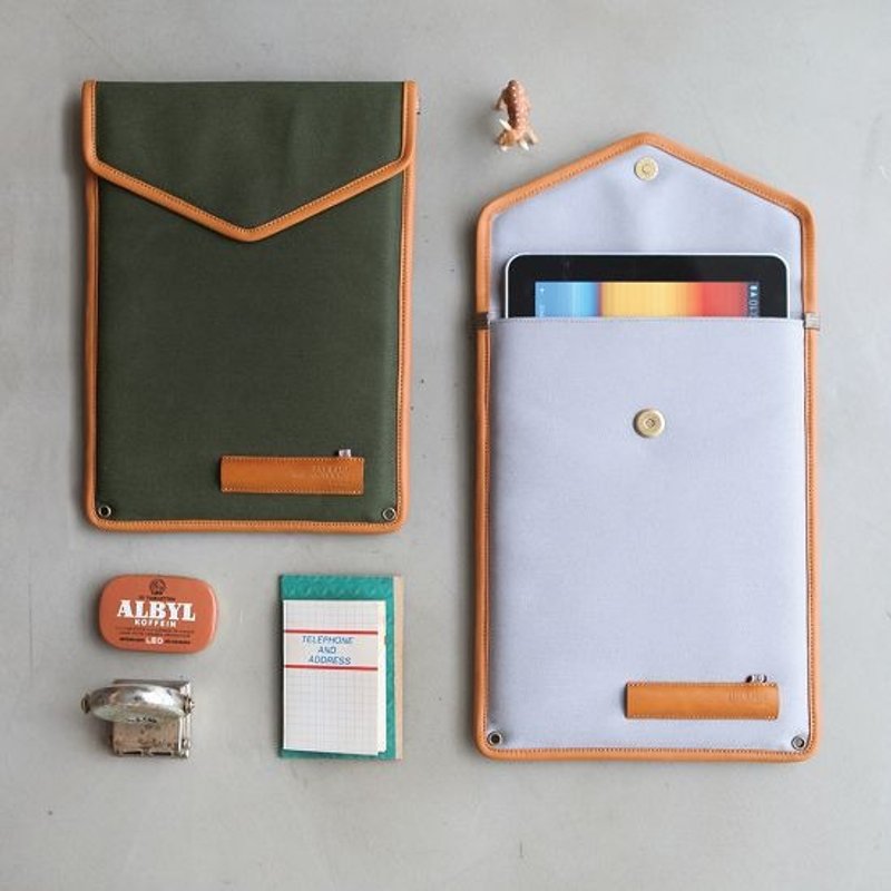 Dessin x Indigo-Tablet 皮革帆布平板收纳包-田野绿,IDG77882 - 电脑包 - 其他材质 绿色