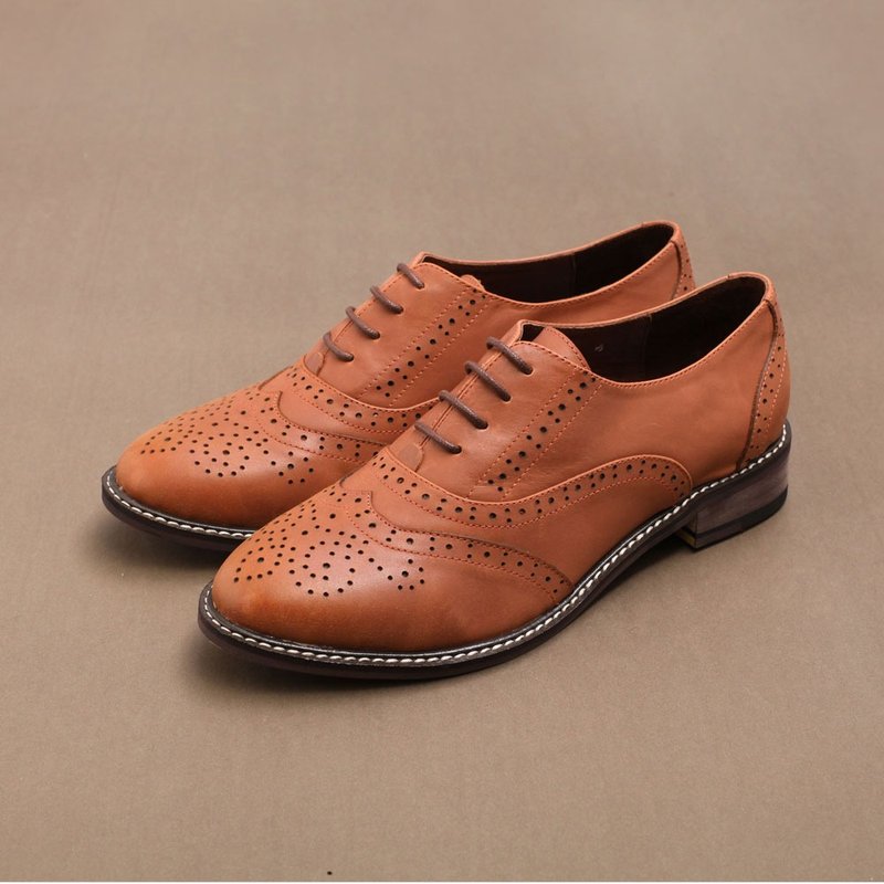 e’cho．英伦典迷复古雕花系带牛津鞋║Ec11复古橘 - 女款休闲鞋 - 真皮 橘色