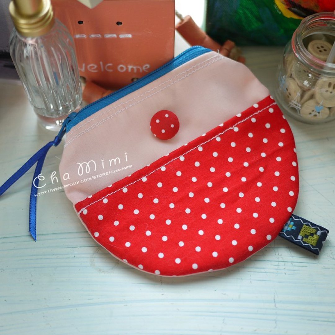 Cha mimi。圆形缺一角钱包 Round purse!-草莓冰淇淋x粉红 - 零钱包 - 其他材质 红色