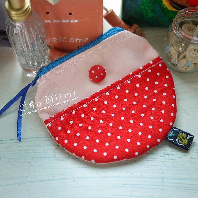 Cha mimi。圆形缺一角钱包 Round purse!-草莓冰淇淋x粉红 - 零钱包 - 其他材质 红色