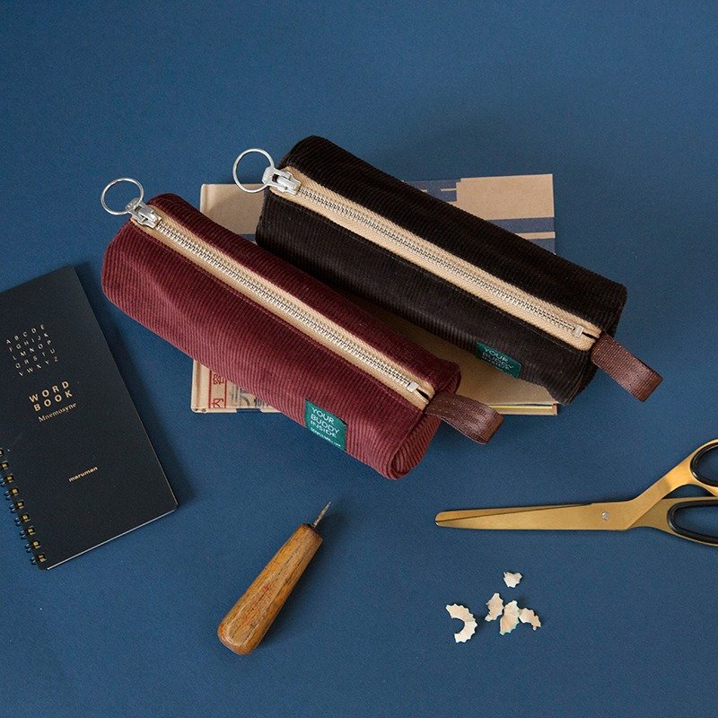 ntmy.重磅水洗灯芯绒笔袋 酒红色 - 化妆包/杂物包 - 纸 红色