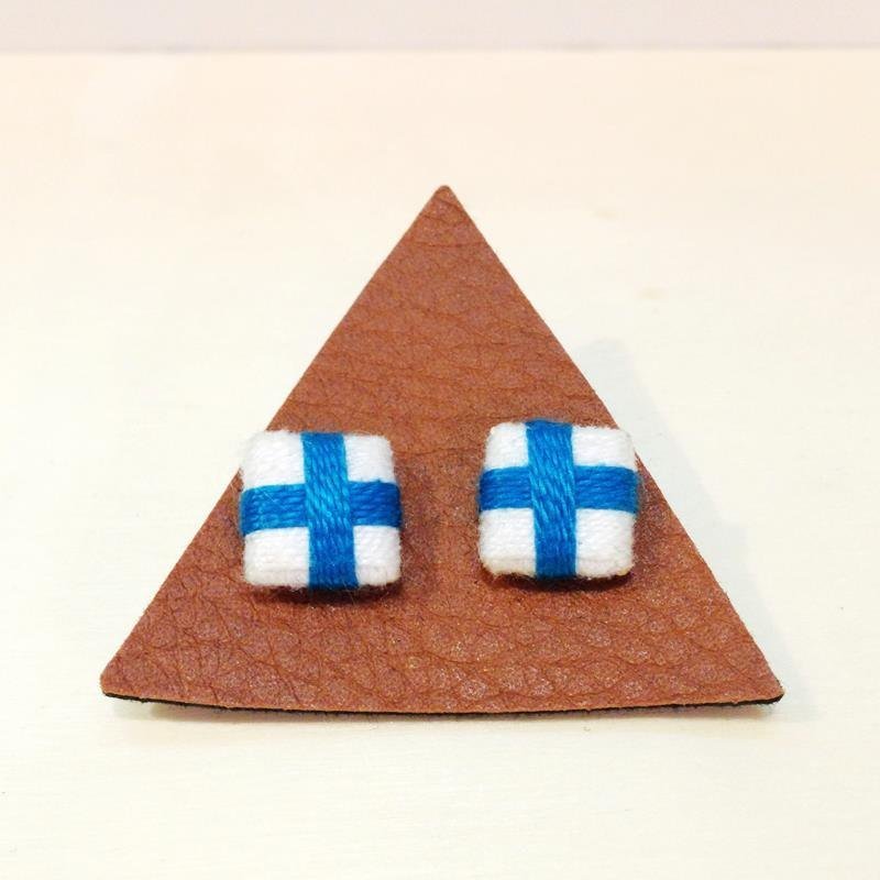 ▲手工编织耳针▲国旗系列-芬兰款 - 耳环/耳夹 - 其他材质 蓝色