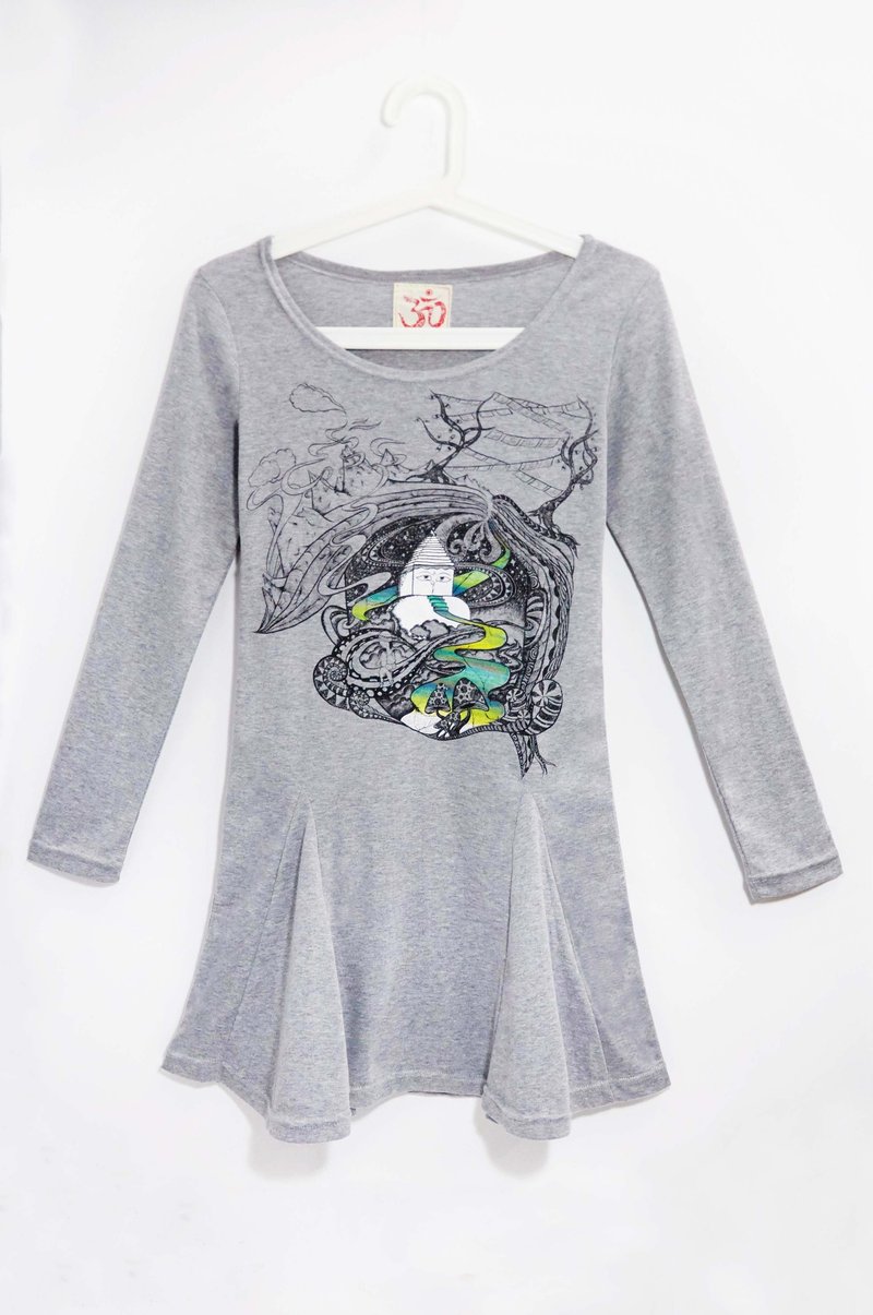 旅行风手感伞摆洋装 - 奔走在尼泊尔雪山 - 洋装/连衣裙 - 棉．麻 灰色