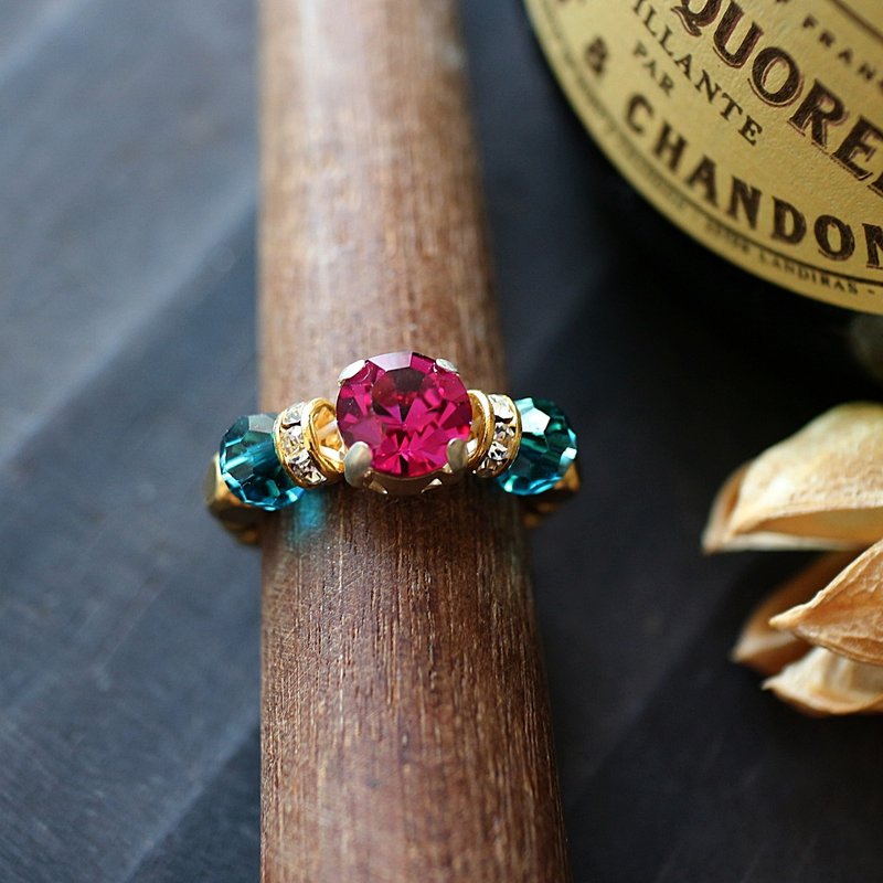 EF复古宫廷系列NO.45玫瑰红色水钻配色华丽弹性戒指 尾戒 脚戒 - 戒指 - 其他材质 红色