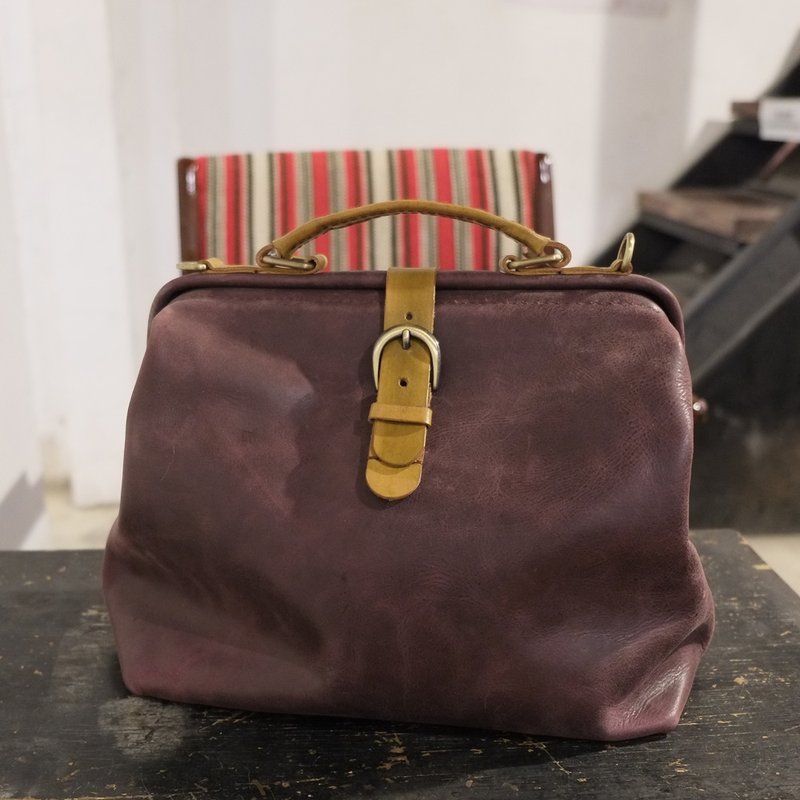 Lovey革小物 / 复古女用医生包 - 波特宝石葡萄紫牛皮革27厘米 - 手提包/手提袋 - 真皮 紫色