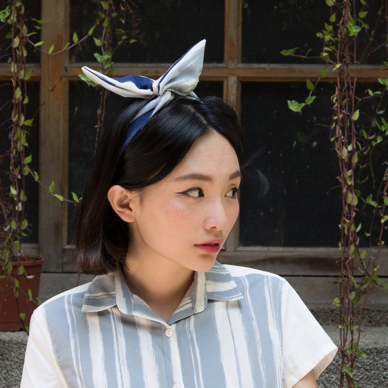 双色树木条纹兔耳发带 - 发饰 - 其他材质 蓝色