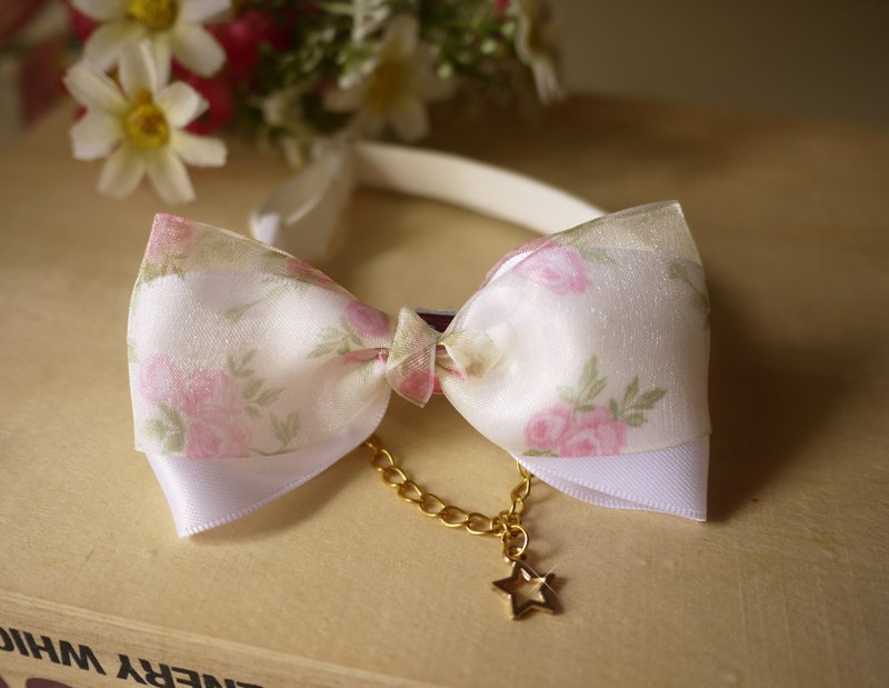 安全宠物项圈x 高贵玫瑰白 猫狗/颈带/领结/啾啾 - 项圈/牵绳 - 棉．麻 白色