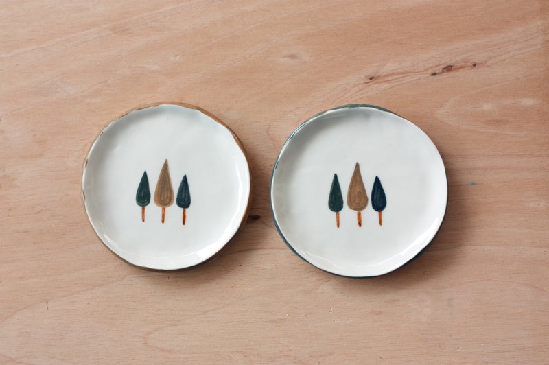 秋日小森林系列-绿色边陶瓷皿(小) - 浅碟/小碟子 - 其他材质 绿色