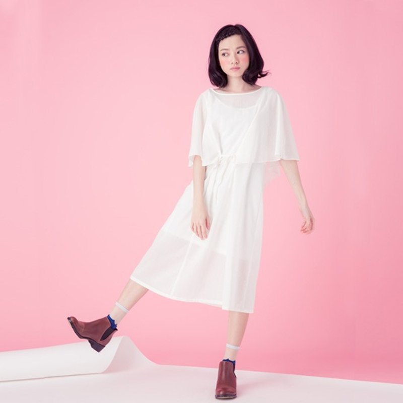 许许儿♪昼日晨光水花袖洋装 - 洋装/连衣裙 - 其他材质 白色