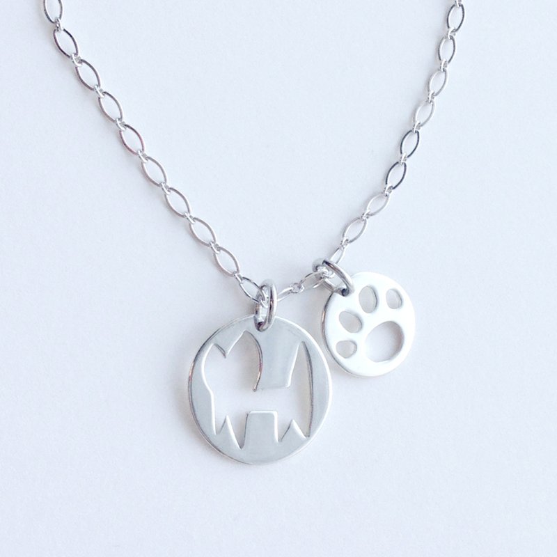[Order production] necklace (3-way) / 950 silver cat & paws design plate: with adjuster Chain - 项链 - 其他金属 