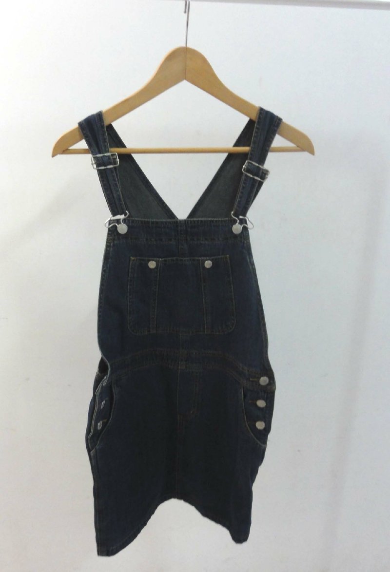 日本古着 深蓝吊带牛仔裙 - 裙子 - 其他材质 蓝色