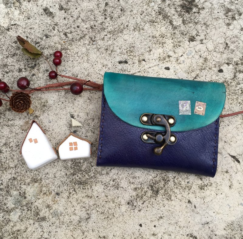 手风琴植鞣真皮短夹 - 里斯本的故事 - 宝蓝色 - 皮夹/钱包 - 真皮 蓝色