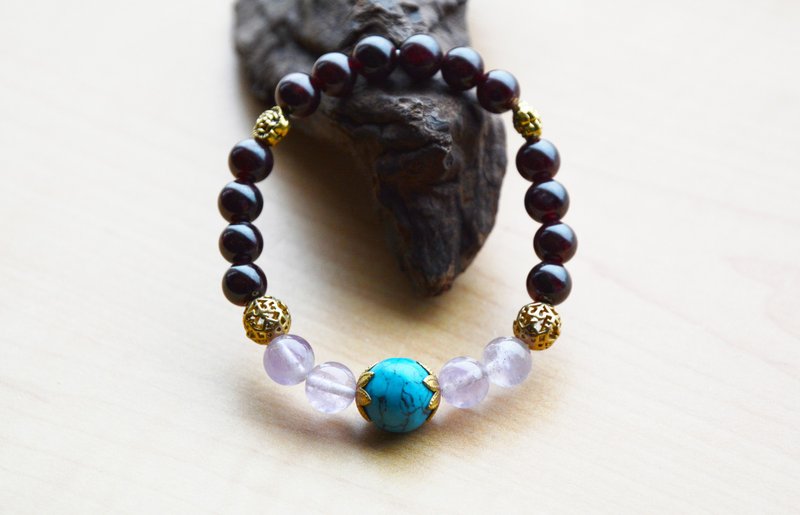 石榴石紫玉大厘米镐蓝绿松石纯铜配饰定制化幸运弹性手环 - 手链/手环 - 宝石 