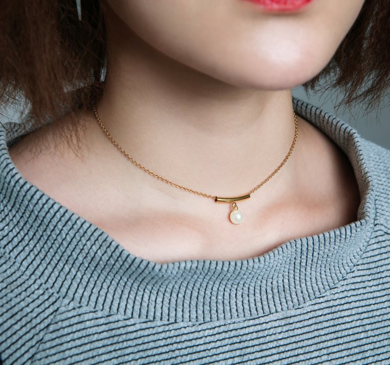 Marygo［垂坠小珍珠］金色锁骨链 - 项链 - 其他金属 