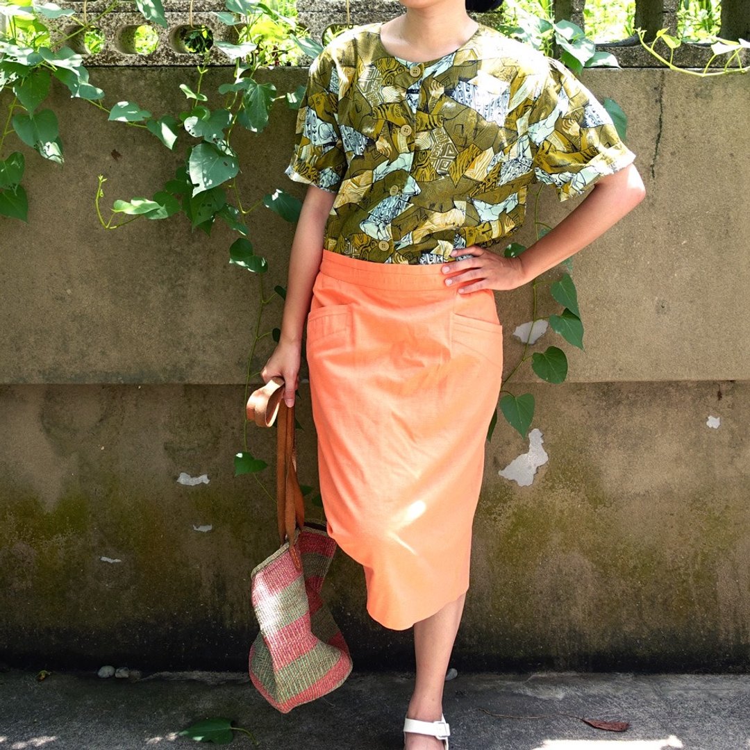BajuTua/古着/ 复古粉胡萝卜橘 中版迷你裙 - 裙子 - 其他材质 橘色