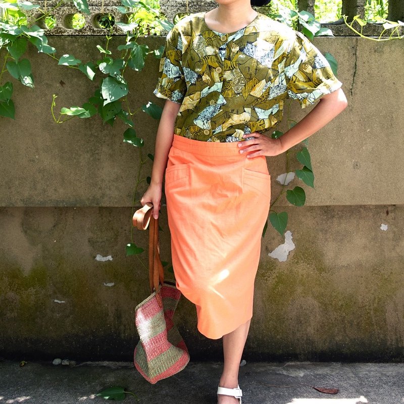 BajuTua/古着/ 复古粉胡萝卜橘 中版迷你裙 - 裙子 - 其他材质 橘色