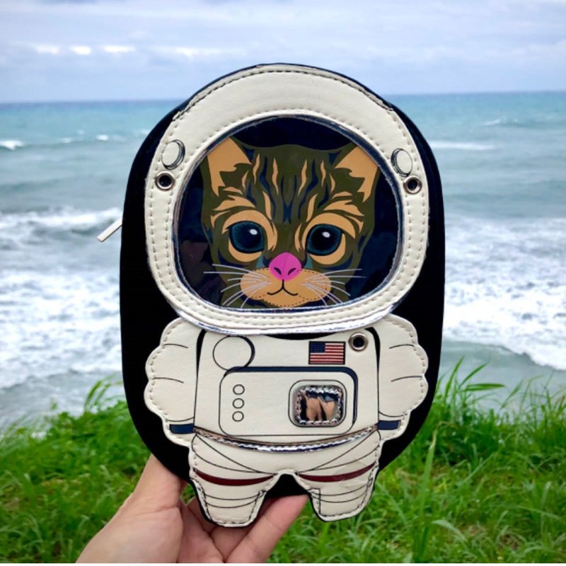 虎斑猫太空人童趣造型斜背包/斜背包/手机包 酷乐村 - 侧背包/斜挎包 - 人造皮革 白色